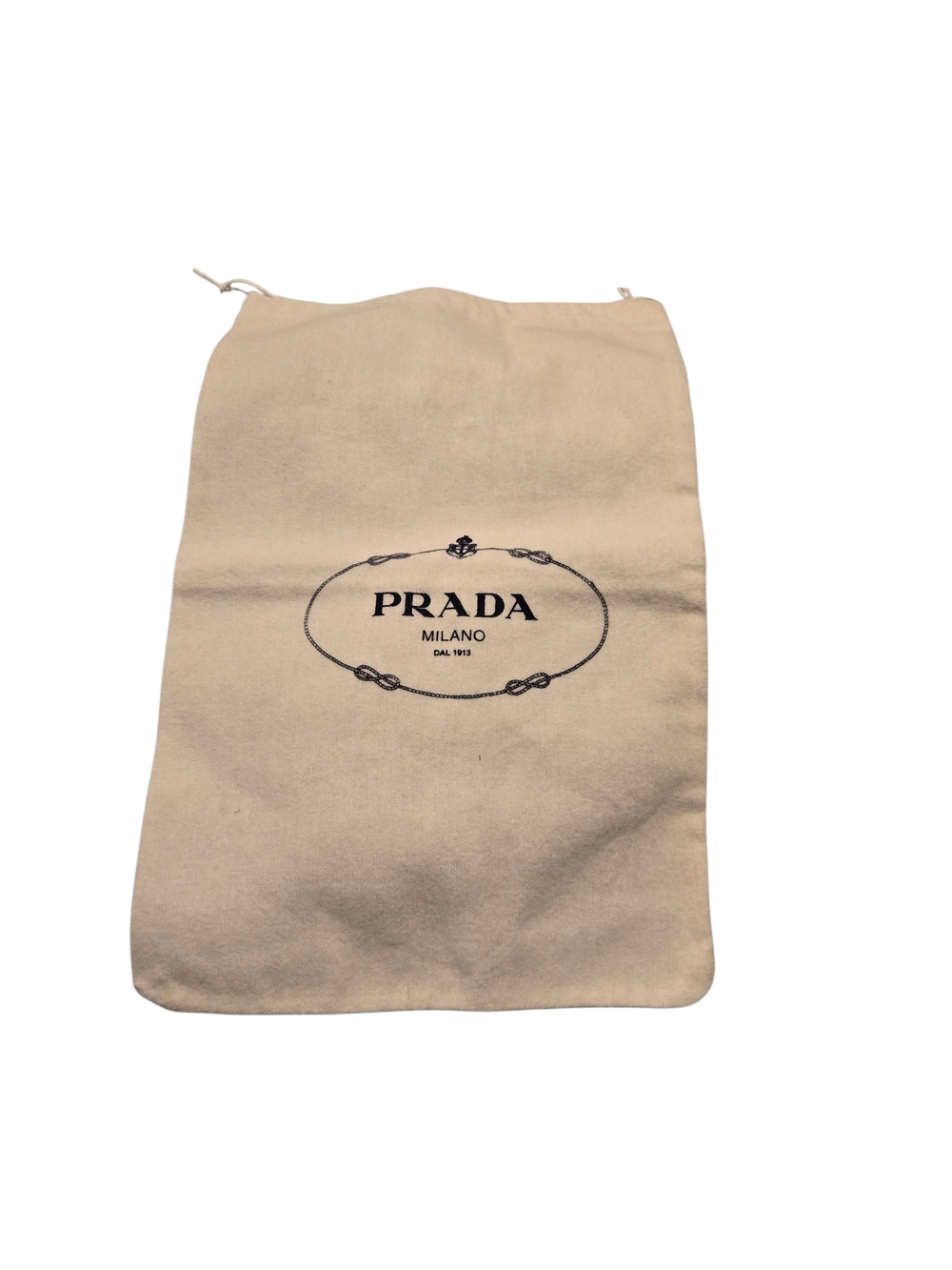 Prada Beige Drawstring Bag with Black Logo